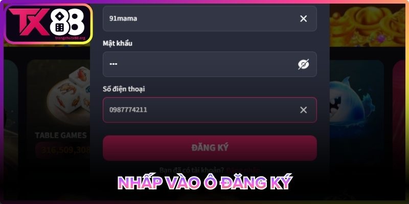 Nhấn nút đăng ký để hoàn tất tạo tài khoản