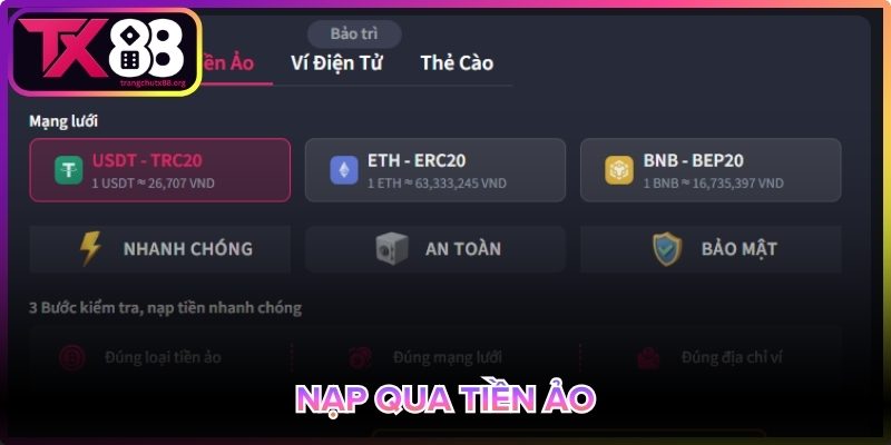Nạp tiền ảo tại Tx88 nhanh, bảo mật cao