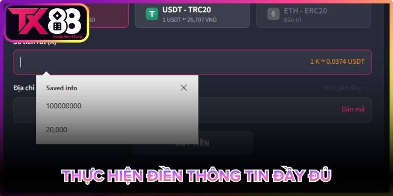 Điền đầy đủ thông tin để hoàn tất yêu cầu