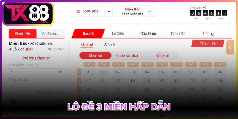 Lô đề 3 miền với tỷ lệ thưởng khủng